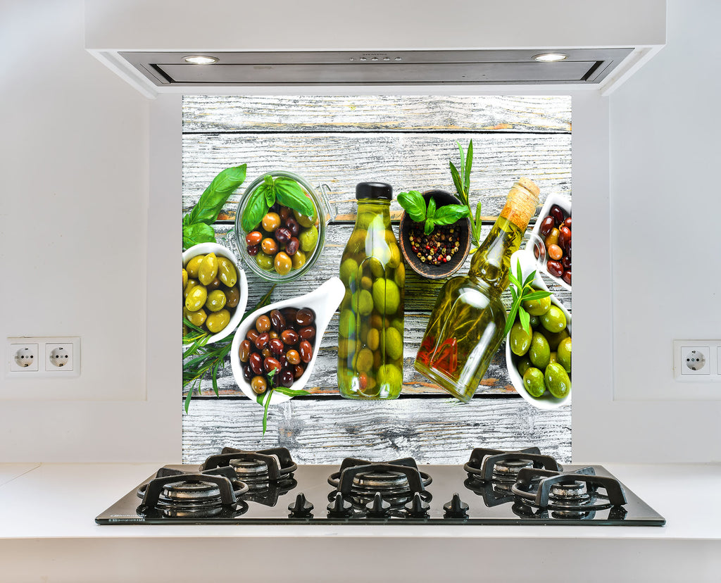 Olive-Themed Glass Kitchen Backsplash – Fresh and Flavorful Design-BacksplashArtworks