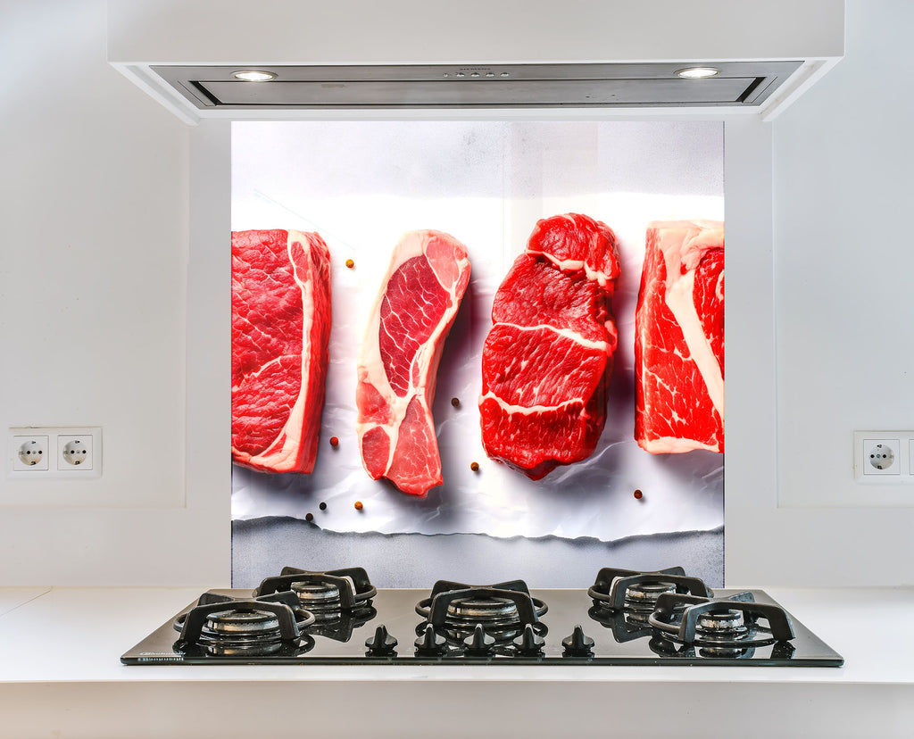 Raw Meat - Glass Kitchen Backsplash-BacksplashArtworks