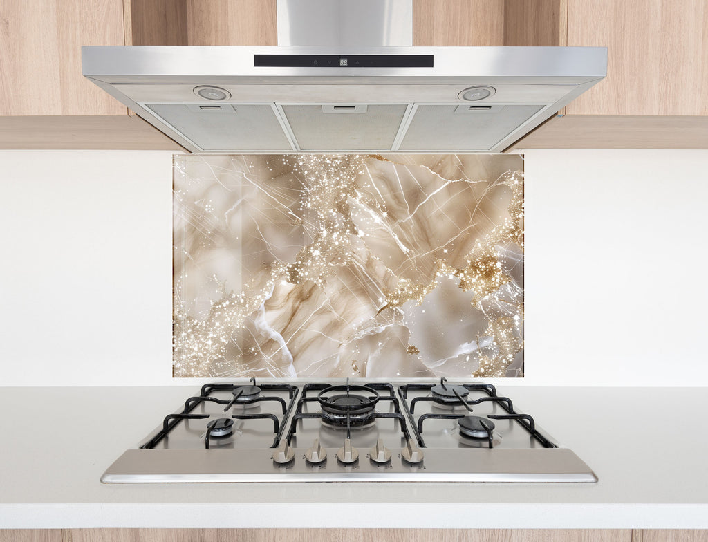 Champagne Gold Marble - Glass Kitchen Backsplash-BacksplashArtworks