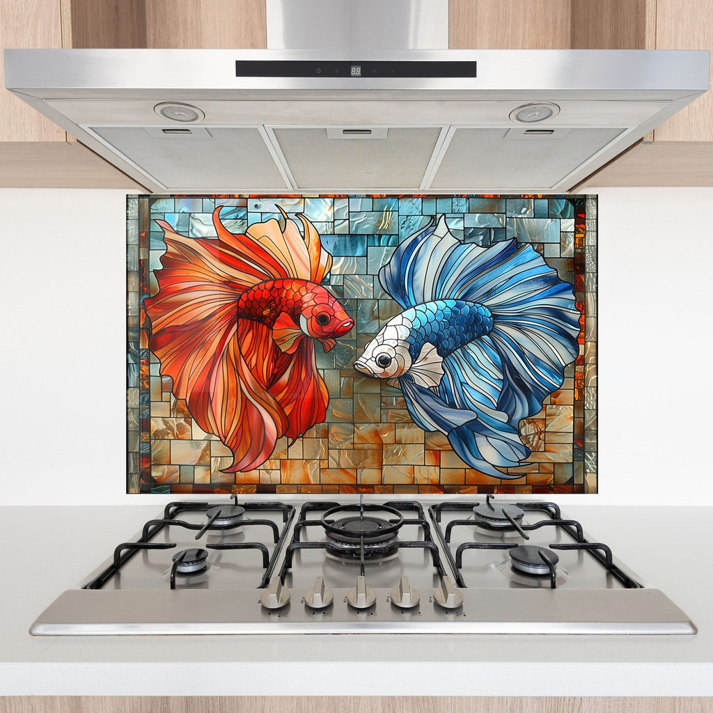 Mosaic Glass Kitchen Backsplash with Vibrant Fish Design-BacksplashArtworks