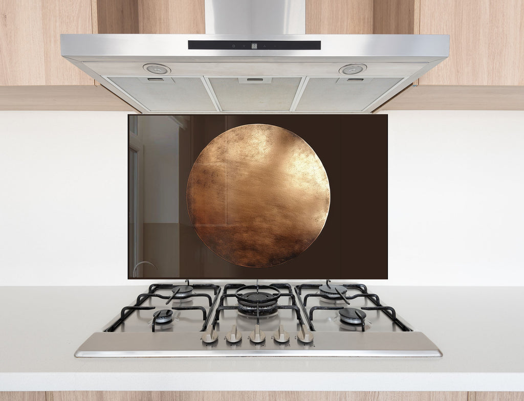 Minimalist Bronze Circle - Glass Kitchen Backsplash-BacksplashArtworks