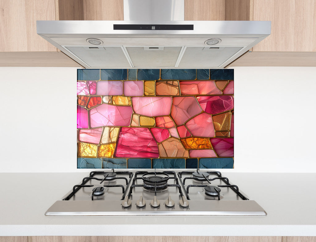 Rose Quartz - Glass Kitchen Backsplash-BacksplashArtworks