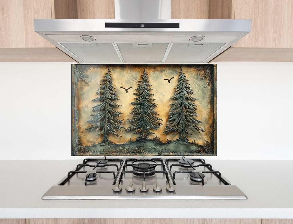 Rustic Forest Trees Wall Art - Tempered Glass Kitchen Backsplash-BacksplashArtworks