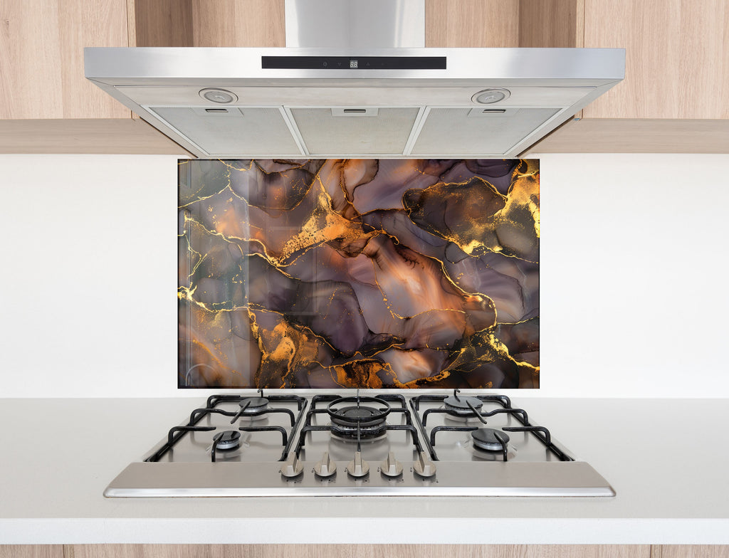 Golden Amber Agate - Glass Kitchen Backsplash-BacksplashArtworks