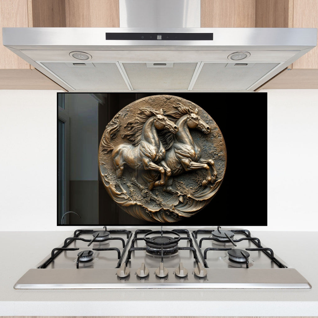 Black Horses - Tempered Glass Kitchen Backsplash-BacksplashArtworks