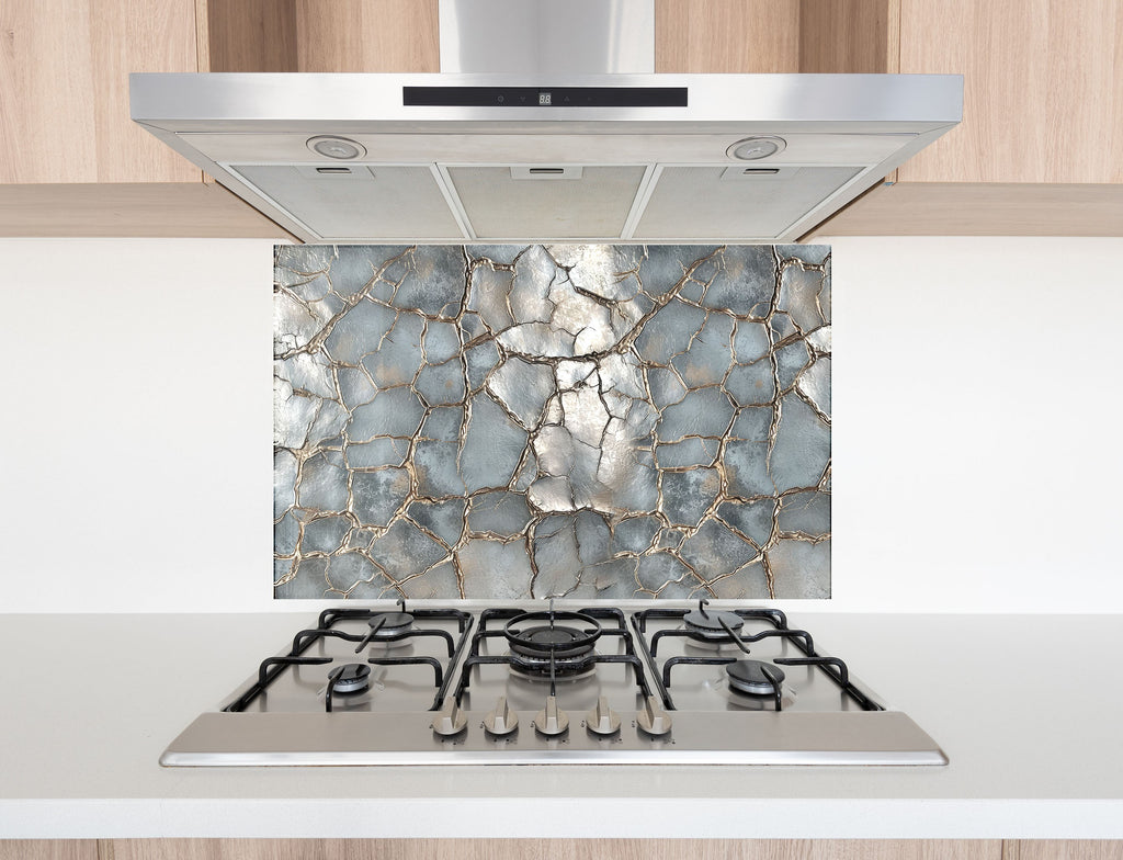Cracked Silver Marble - Glass Kitchen Backsplash-BacksplashArtworks