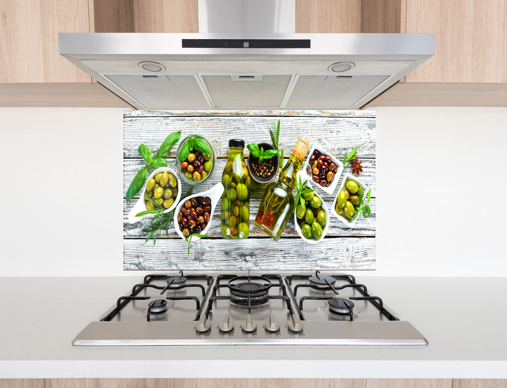 Olive-Themed Glass Kitchen Backsplash – Fresh and Flavorful Design-BacksplashArtworks