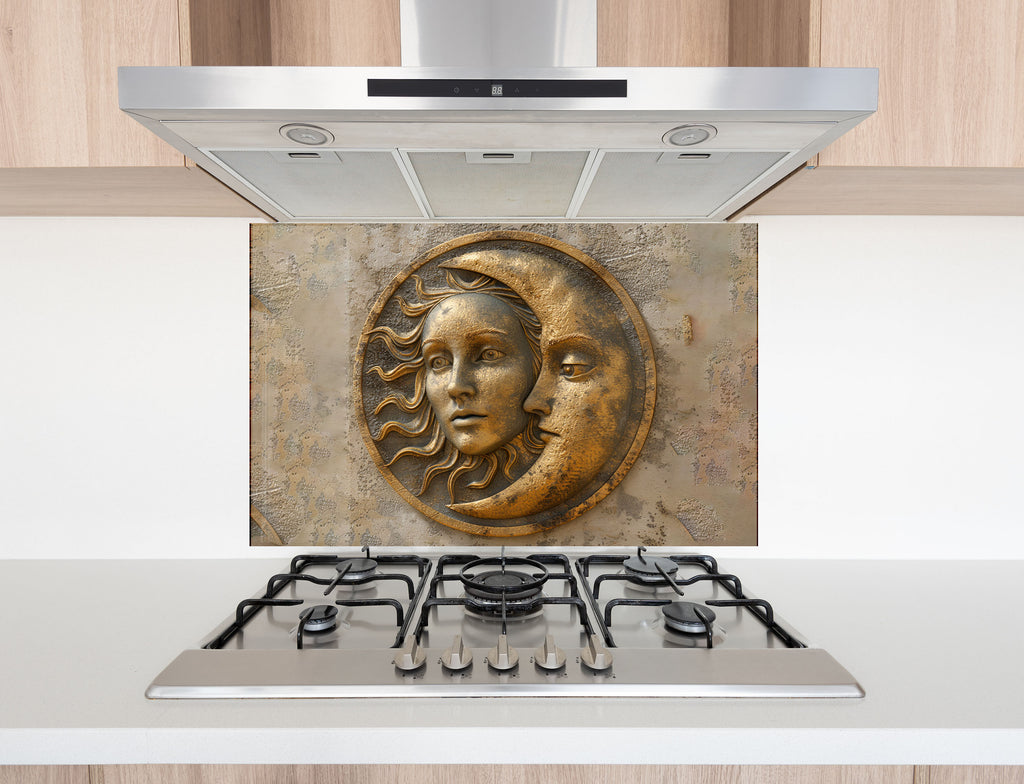 Moon & Sun Face Glass Kitchen Backsplash – Celestial Art Design-BacksplashArtworks