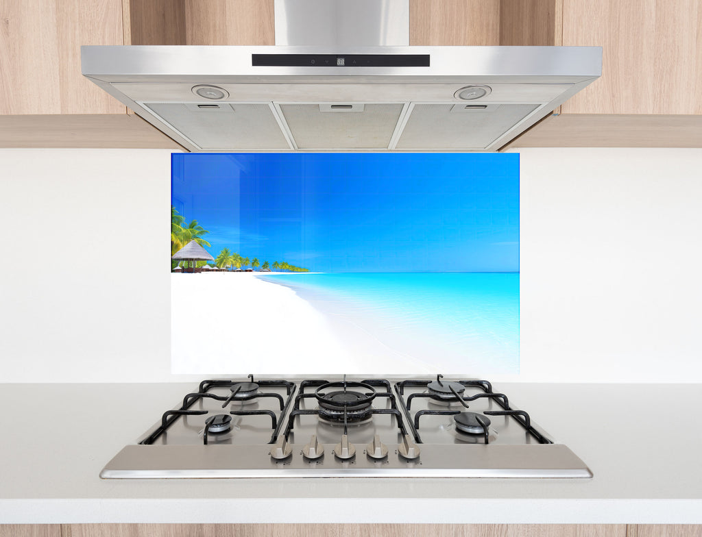 Tropical White Sand Beach Wall Art – Tempered Glass Bathroom Backsplash-BacksplashArtworks