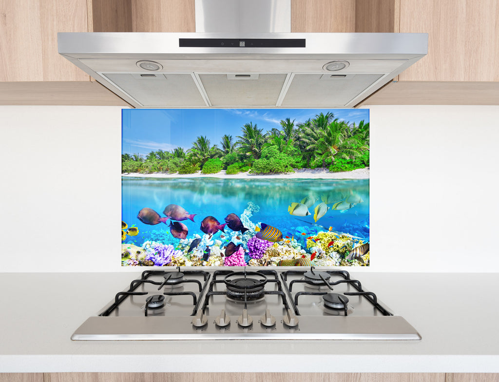 Vibrant Coral Reef Aquarium Glass Kitchen Backsplash – Tropical Fish Scene-BacksplashArtworks