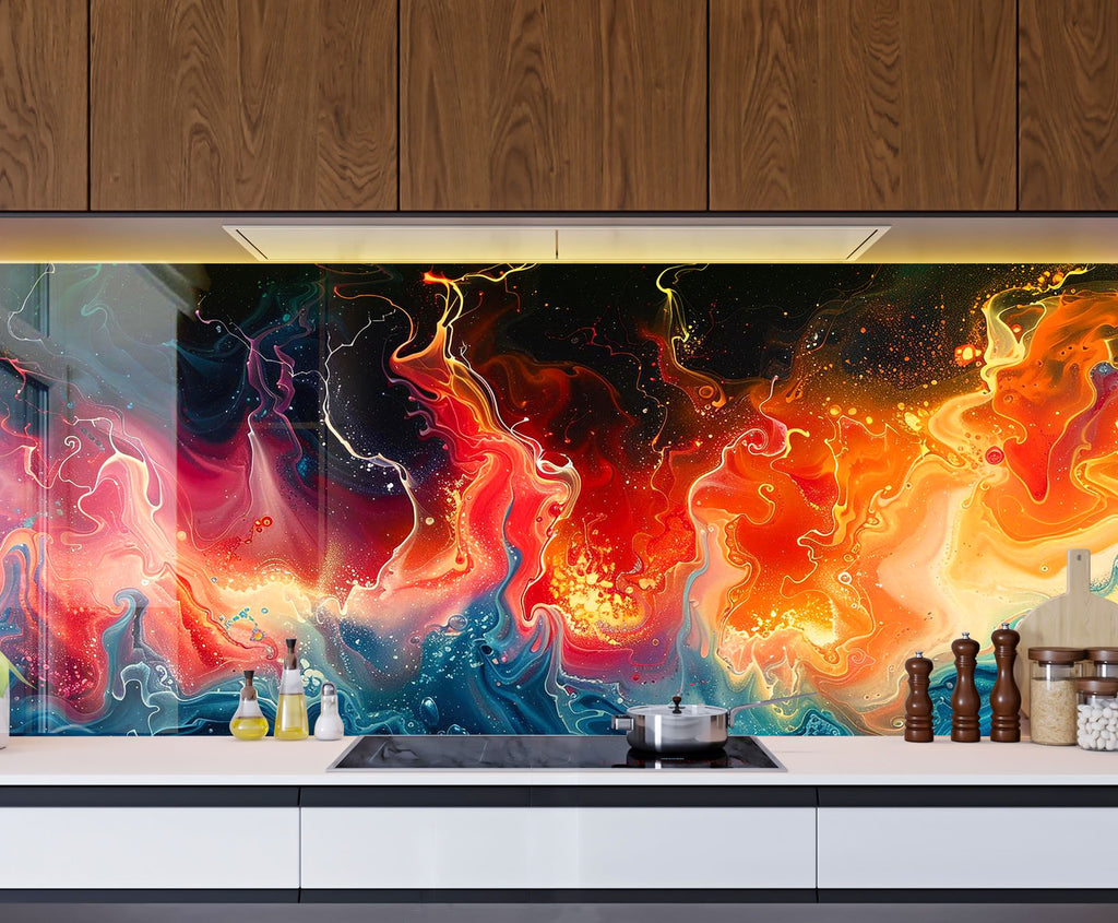 Vibrant Inferno Artistic - Glass Kitchen Backsplash-BacksplashArtworks