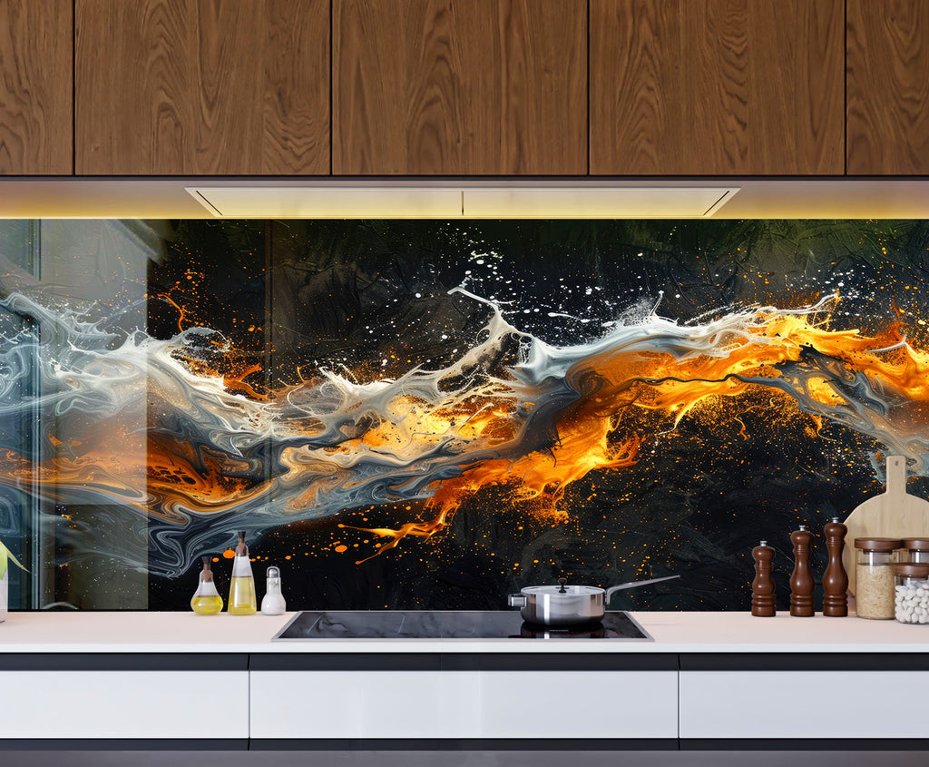 Fusion of Flames & Ice – Glass Kitchen Backsplash-BacksplashArtworks