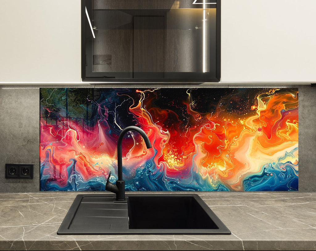 Vibrant Inferno Artistic - Glass Kitchen Backsplash-BacksplashArtworks