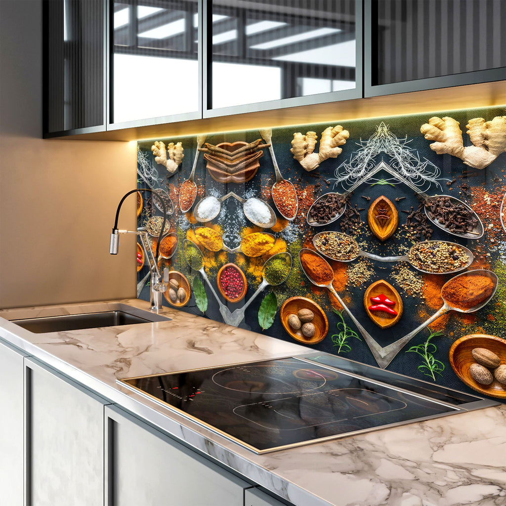 Gourmet Spice Selection - Glass Kitchen Backsplash-BacksplashArtworks