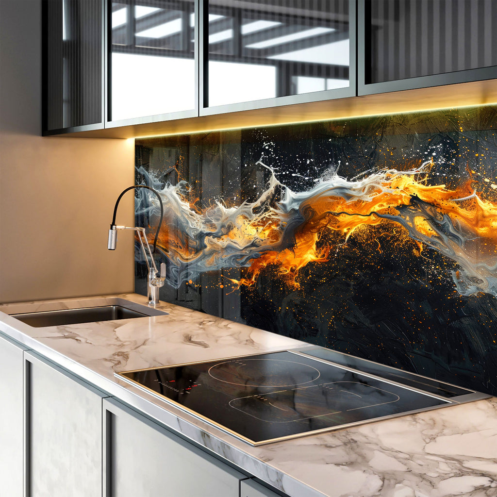 Fusion of Flames & Ice – Glass Kitchen Backsplash-BacksplashArtworks