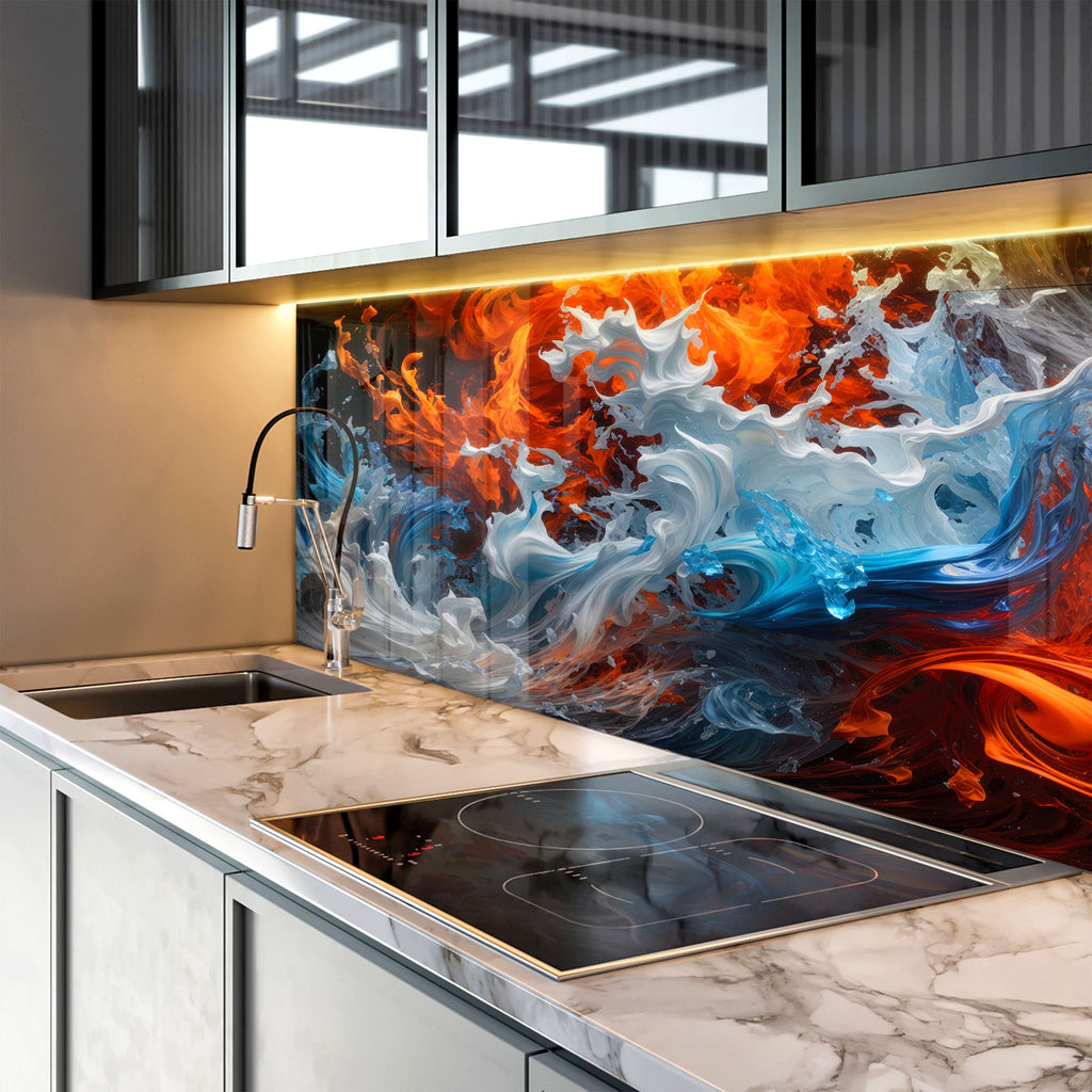 Inferno & Ice – Glass Kitchen Backsplash-BacksplashArtworks