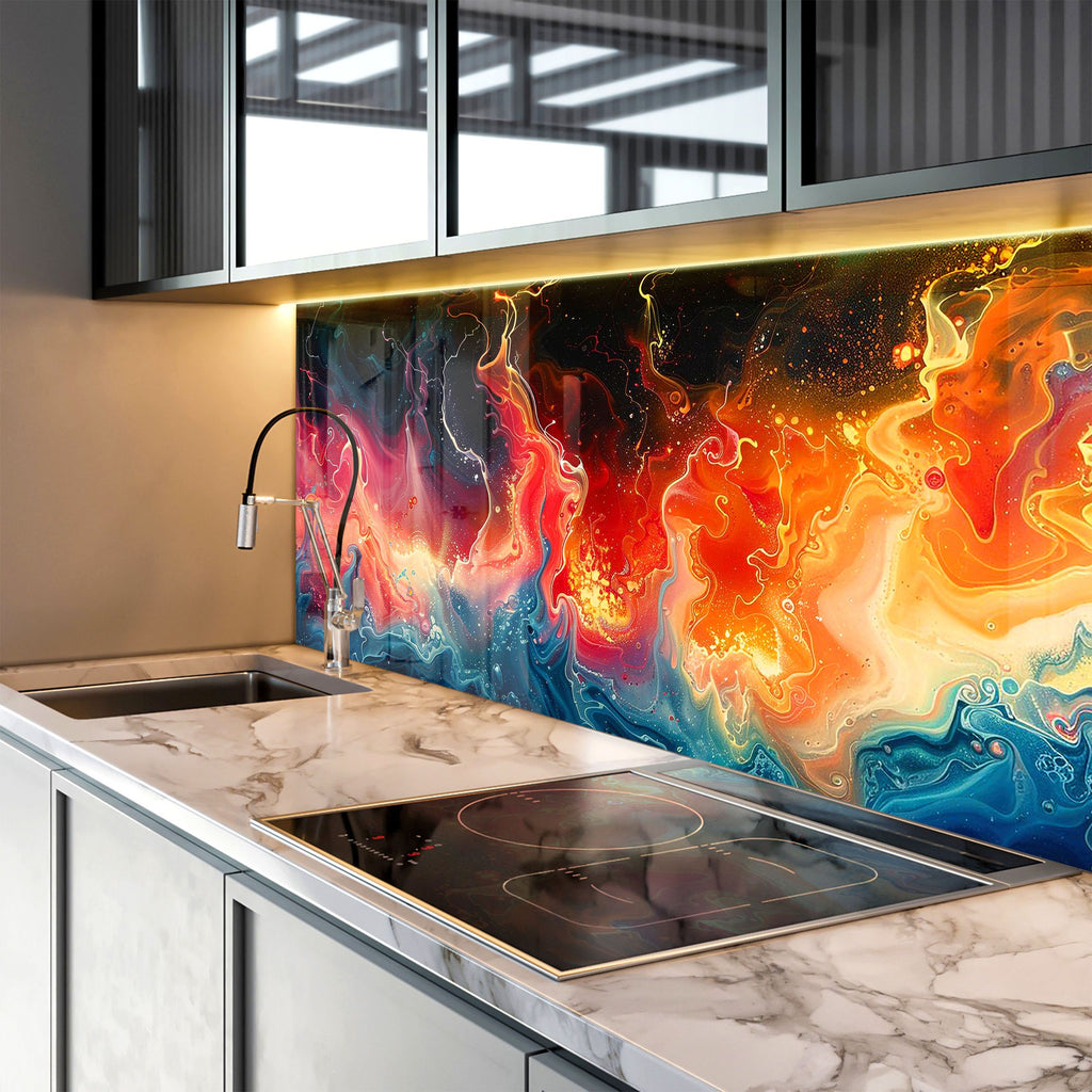 Vibrant Inferno Artistic - Glass Kitchen Backsplash-BacksplashArtworks