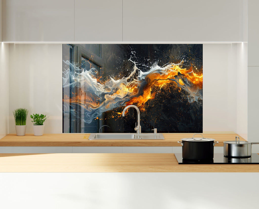 Fusion of Flames & Ice – Glass Kitchen Backsplash-BacksplashArtworks