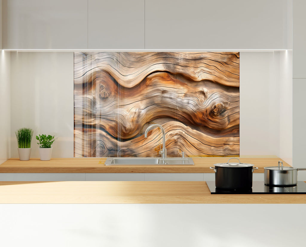 Wood Waves – Natural Wood Glass Kitchen Backsplash-BacksplashArtworks
