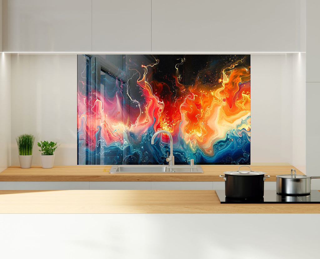 Vibrant Inferno Artistic - Glass Kitchen Backsplash-BacksplashArtworks
