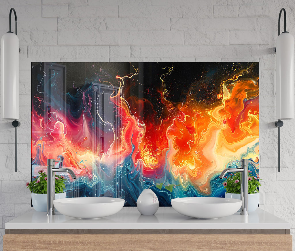 Vibrant Inferno Artistic - Glass Kitchen Backsplash-BacksplashArtworks