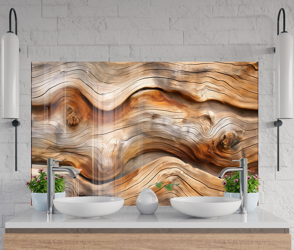 Wood Waves – Natural Wood Glass Kitchen Backsplash-BacksplashArtworks