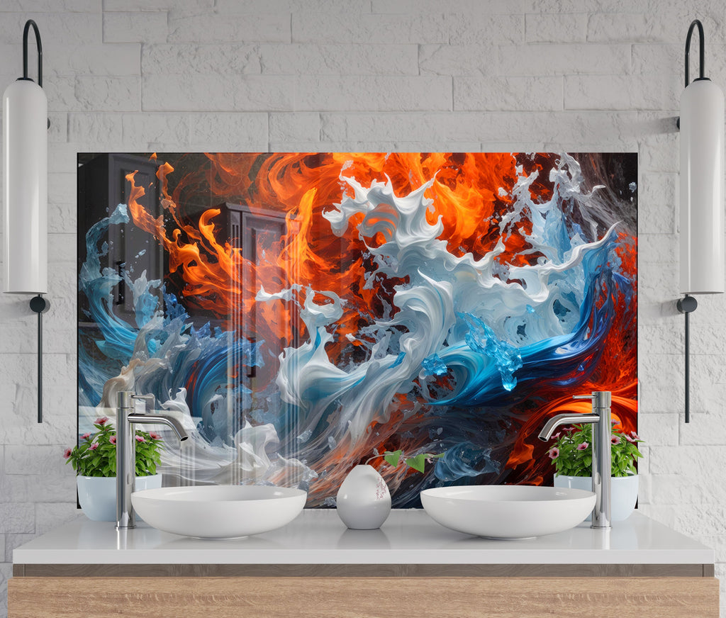 Inferno & Ice – Glass Kitchen Backsplash-BacksplashArtworks