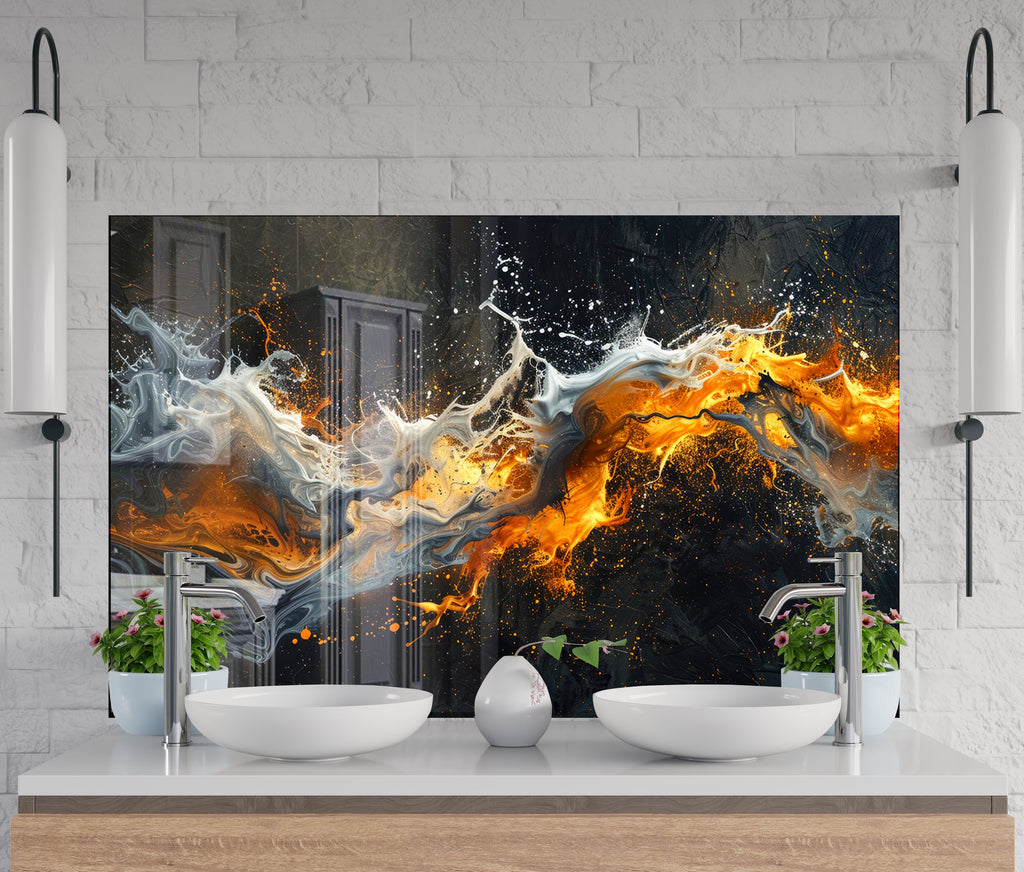 Fusion of Flames & Ice – Glass Kitchen Backsplash-BacksplashArtworks
