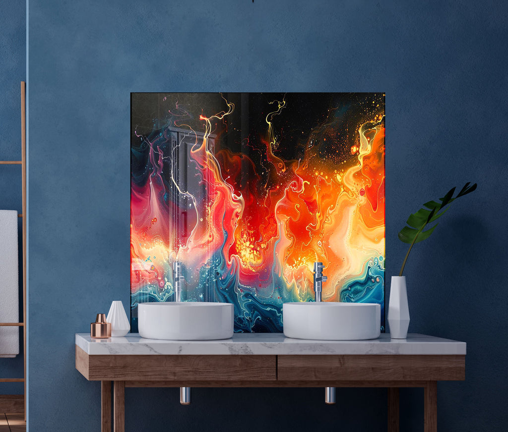 Vibrant Inferno Artistic - Glass Kitchen Backsplash-BacksplashArtworks