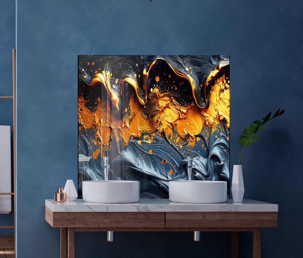 Golden Flow – Artistic Glass Kitchen Backsplash-BacksplashArtworks