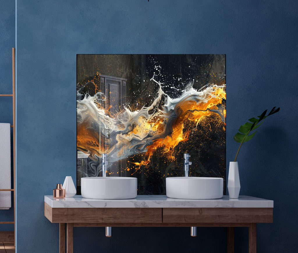 Fusion of Flames & Ice – Glass Kitchen Backsplash-BacksplashArtworks