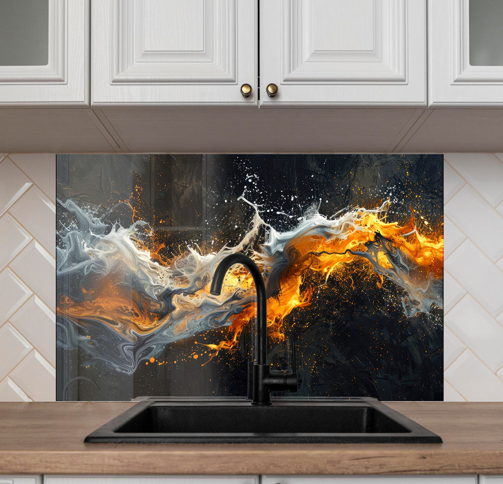 Fusion of Flames & Ice – Glass Kitchen Backsplash-BacksplashArtworks
