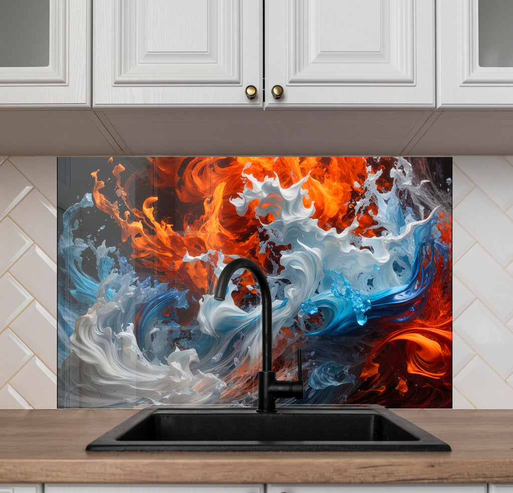Inferno & Ice – Glass Kitchen Backsplash-BacksplashArtworks