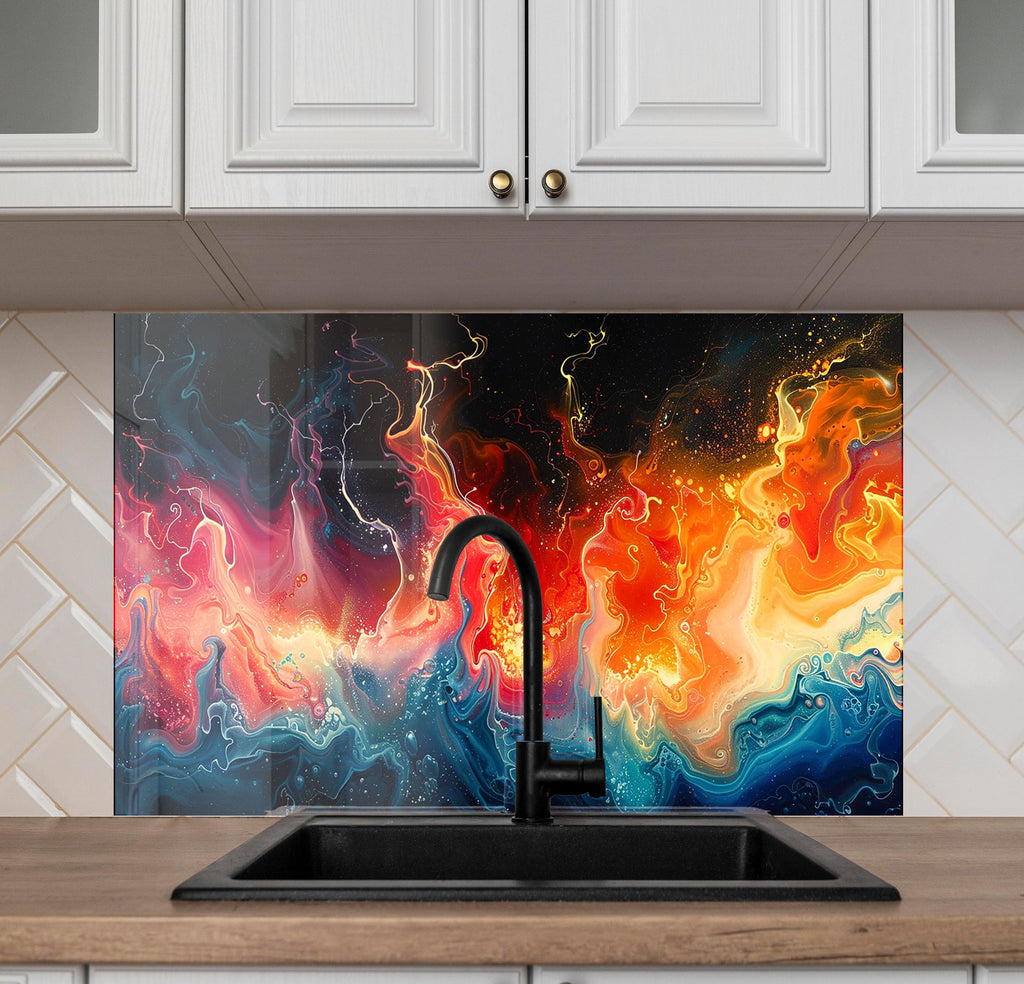 Vibrant Inferno Artistic - Glass Kitchen Backsplash-BacksplashArtworks