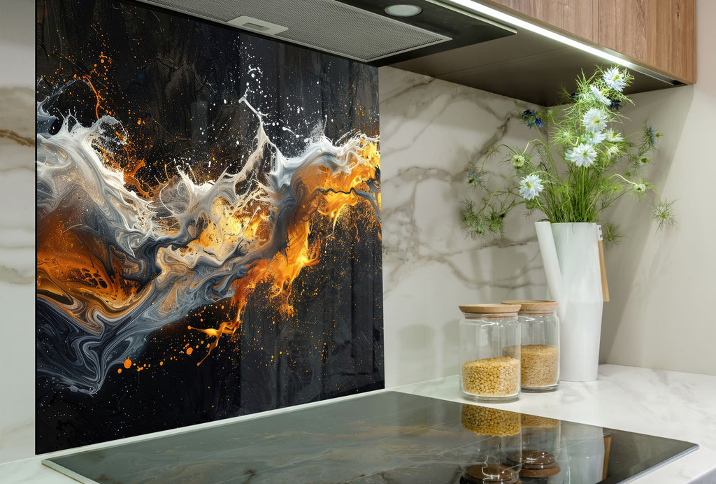 Fusion of Flames & Ice – Glass Kitchen Backsplash-BacksplashArtworks