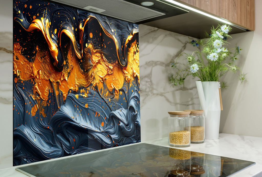 Golden Flow – Artistic Glass Kitchen Backsplash-BacksplashArtworks