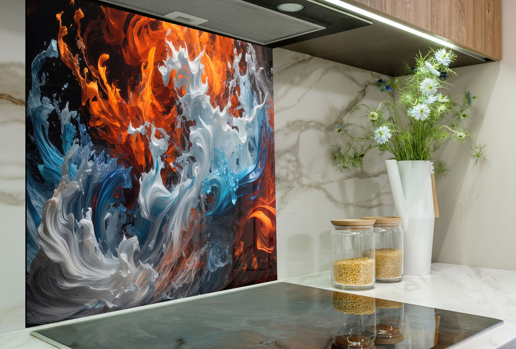 Inferno & Ice – Glass Kitchen Backsplash-BacksplashArtworks