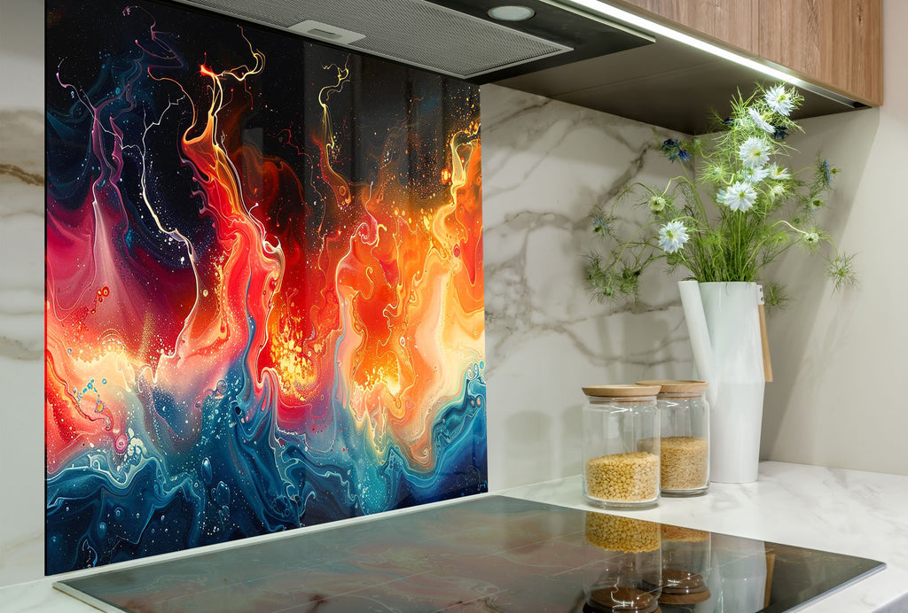 Vibrant Inferno Artistic - Glass Kitchen Backsplash-BacksplashArtworks