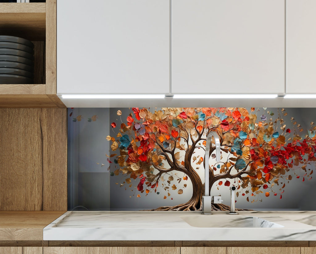 Autumn Elegance Luxurious - Glass Kitchen Backsplash-BacksplashArtworks