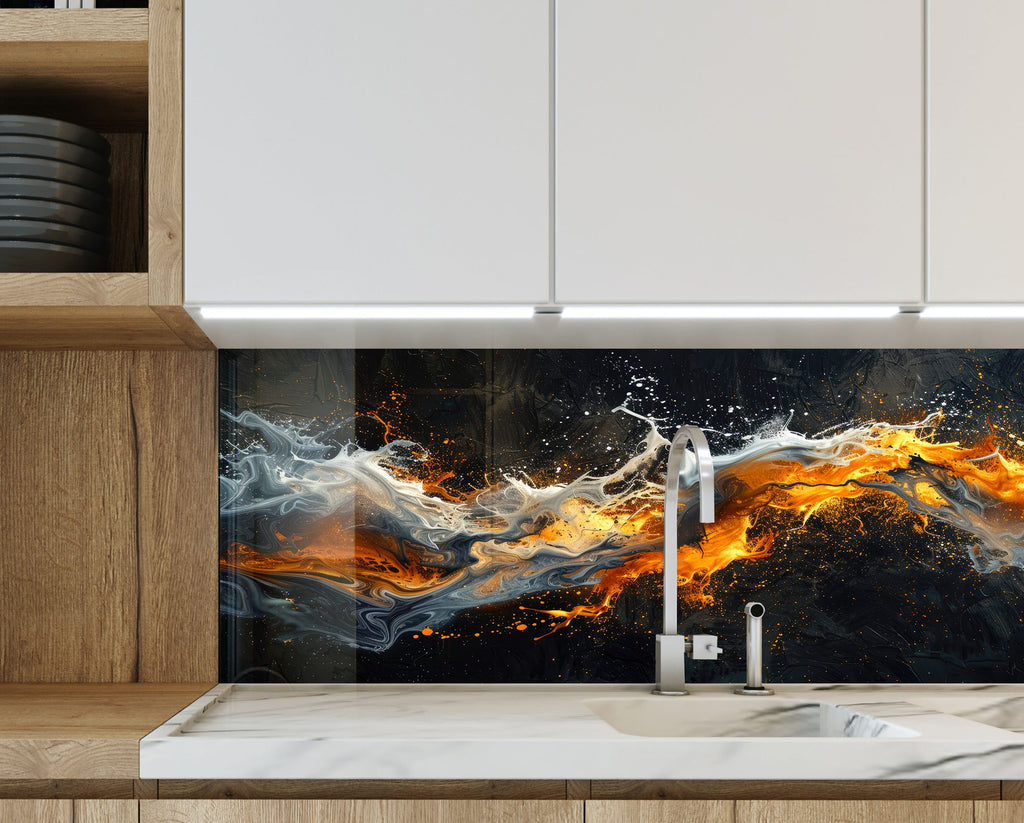 Fusion of Flames & Ice – Glass Kitchen Backsplash-BacksplashArtworks