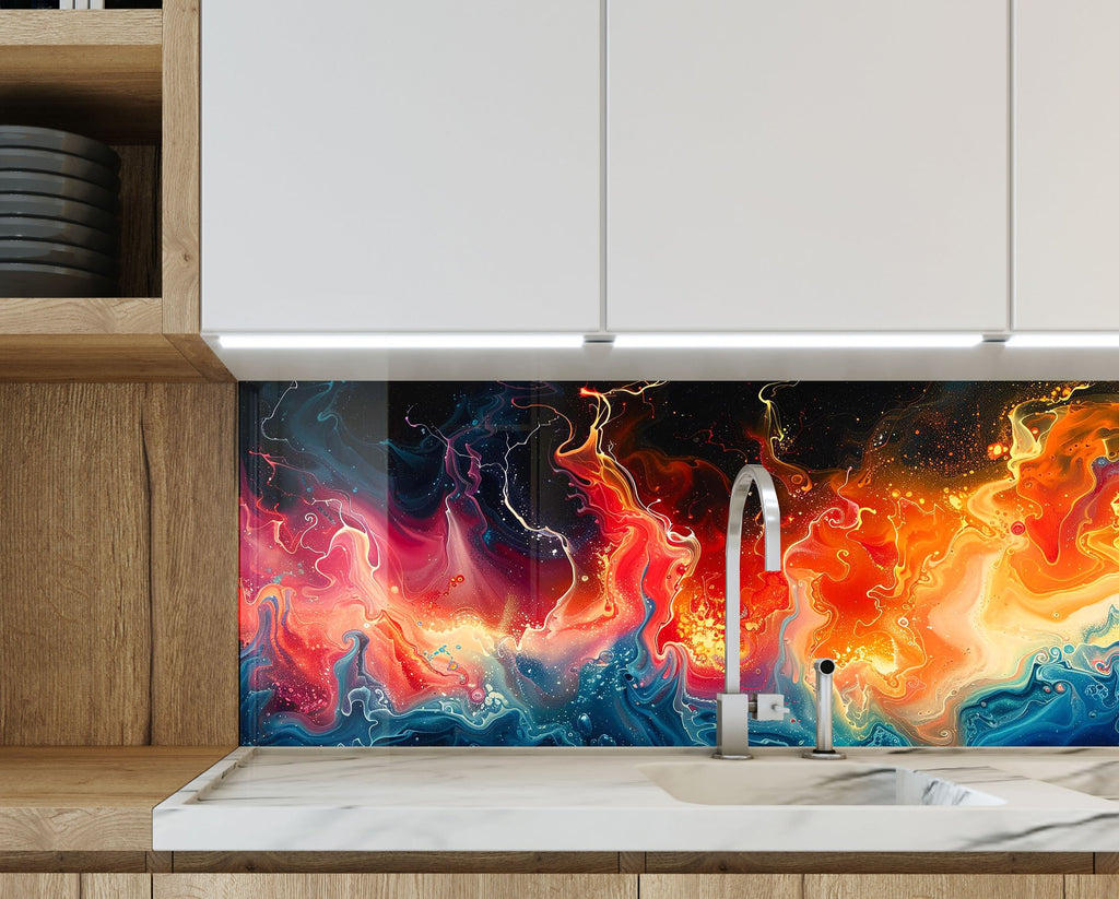 Vibrant Inferno Artistic - Glass Kitchen Backsplash-BacksplashArtworks