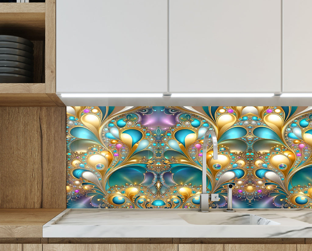 Opulent Jewel Swirl - Glass Kitchen Backsplash-BacksplashArtworks