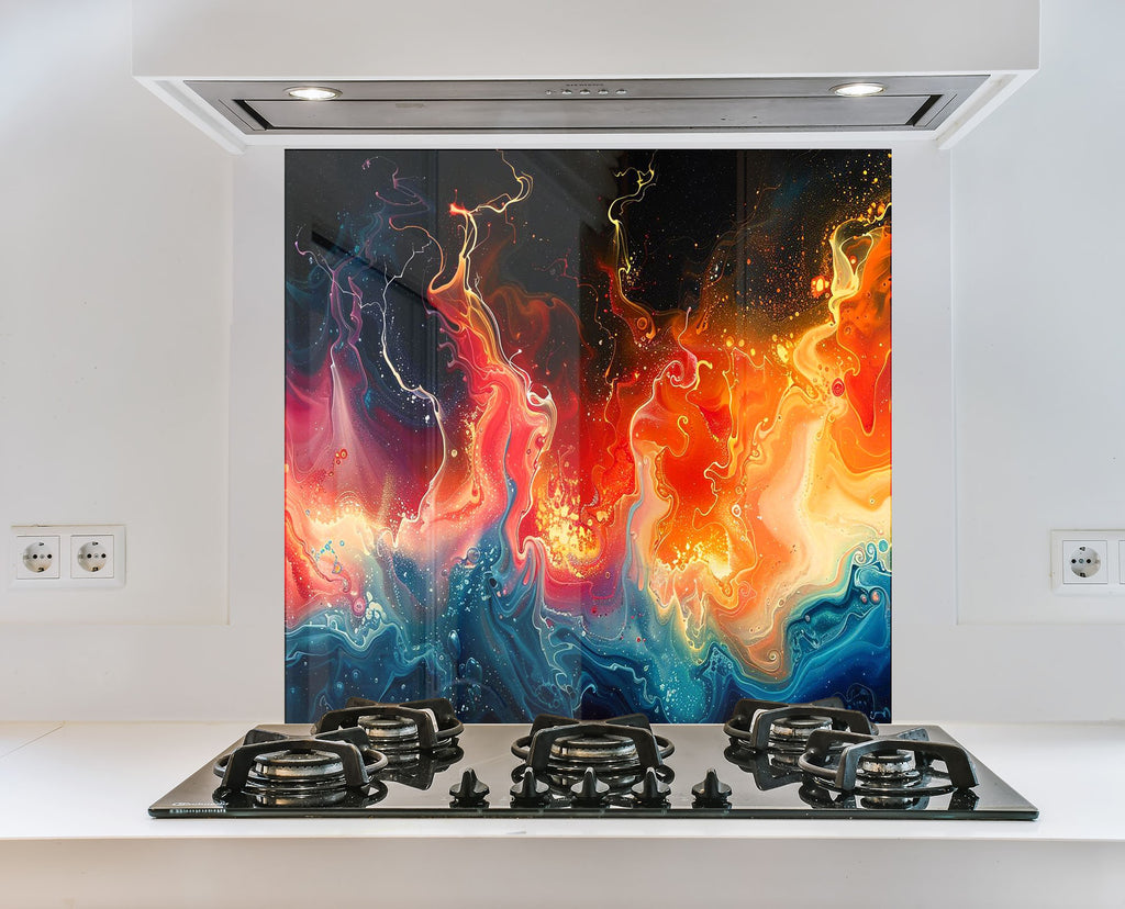Vibrant Inferno Artistic - Glass Kitchen Backsplash-BacksplashArtworks