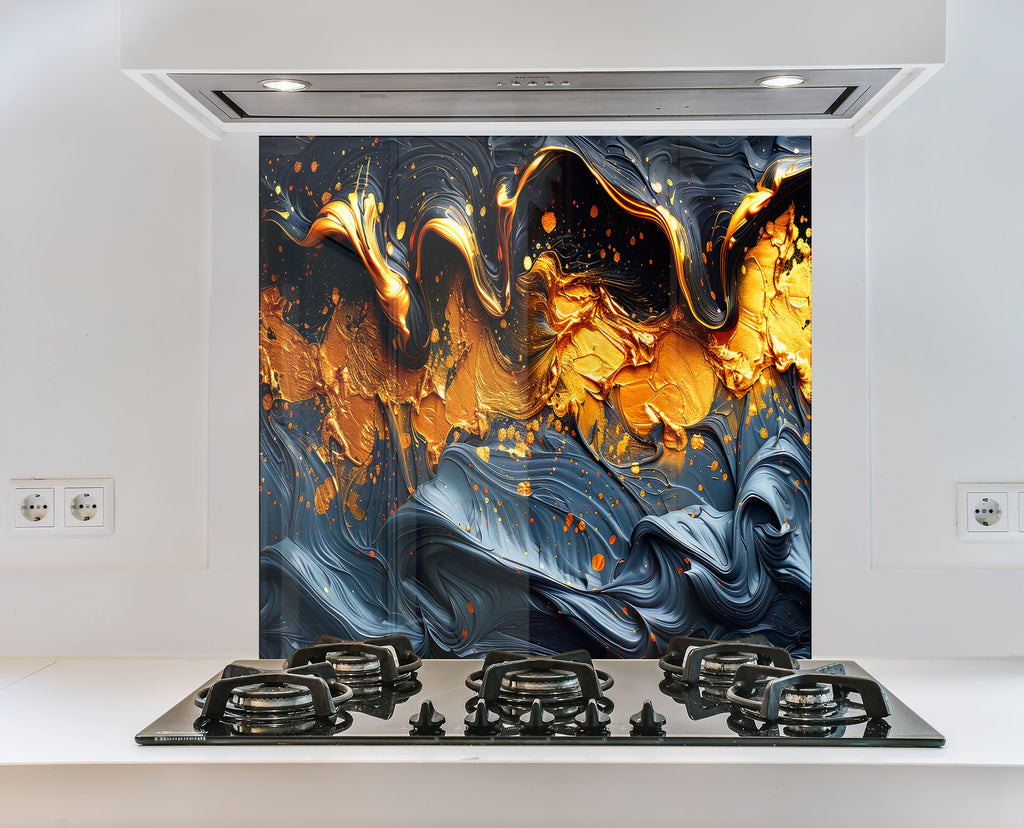 Golden Flow – Artistic Glass Kitchen Backsplash-BacksplashArtworks