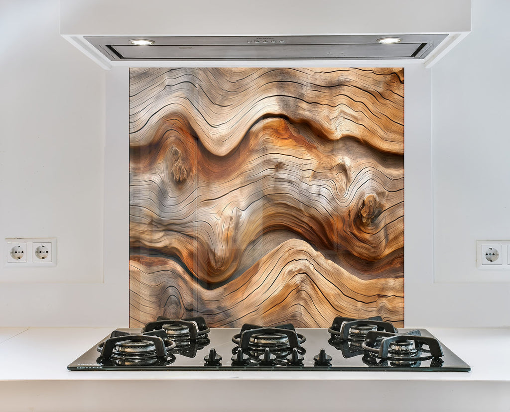 Wood Waves – Natural Wood Glass Kitchen Backsplash-BacksplashArtworks