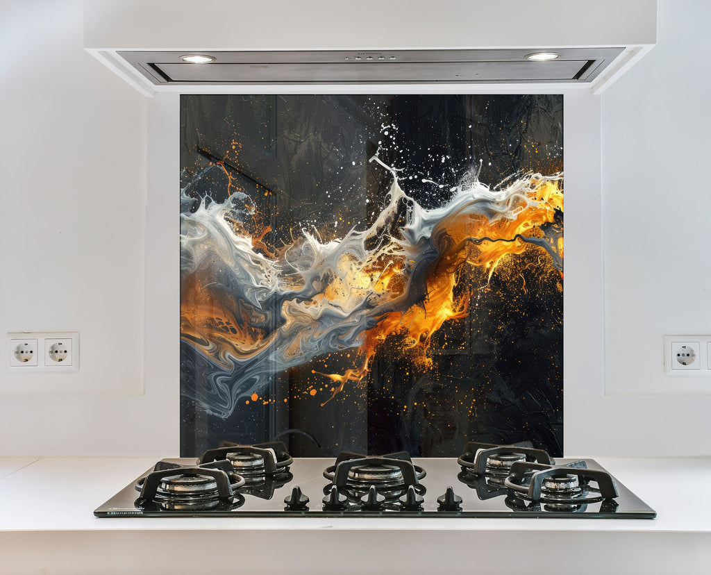Fusion of Flames & Ice – Glass Kitchen Backsplash-BacksplashArtworks