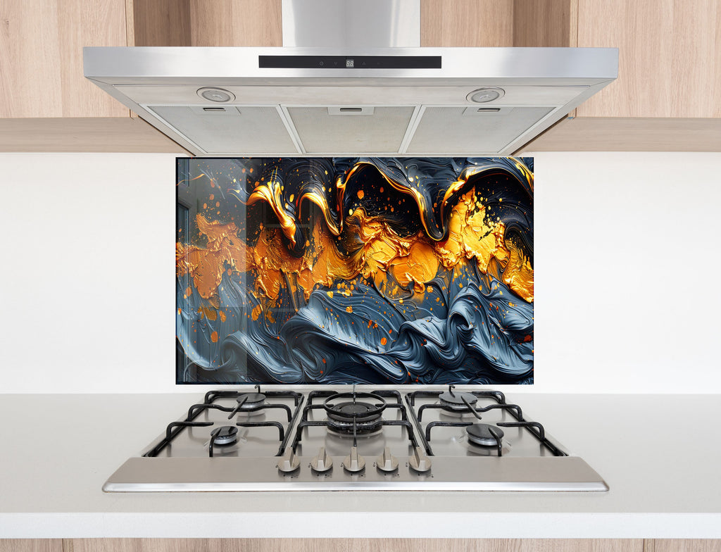 Golden Flow – Artistic Glass Kitchen Backsplash-BacksplashArtworks