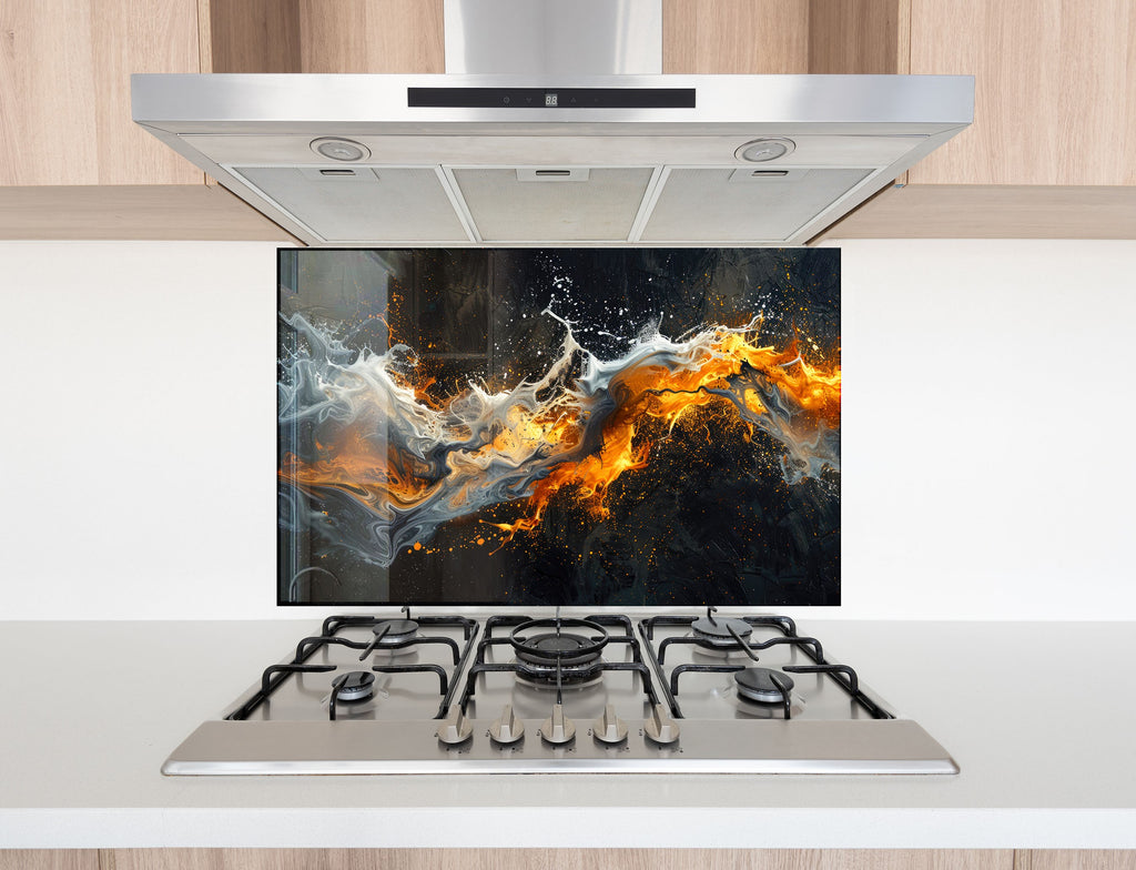 Fusion of Flames & Ice – Glass Kitchen Backsplash-BacksplashArtworks