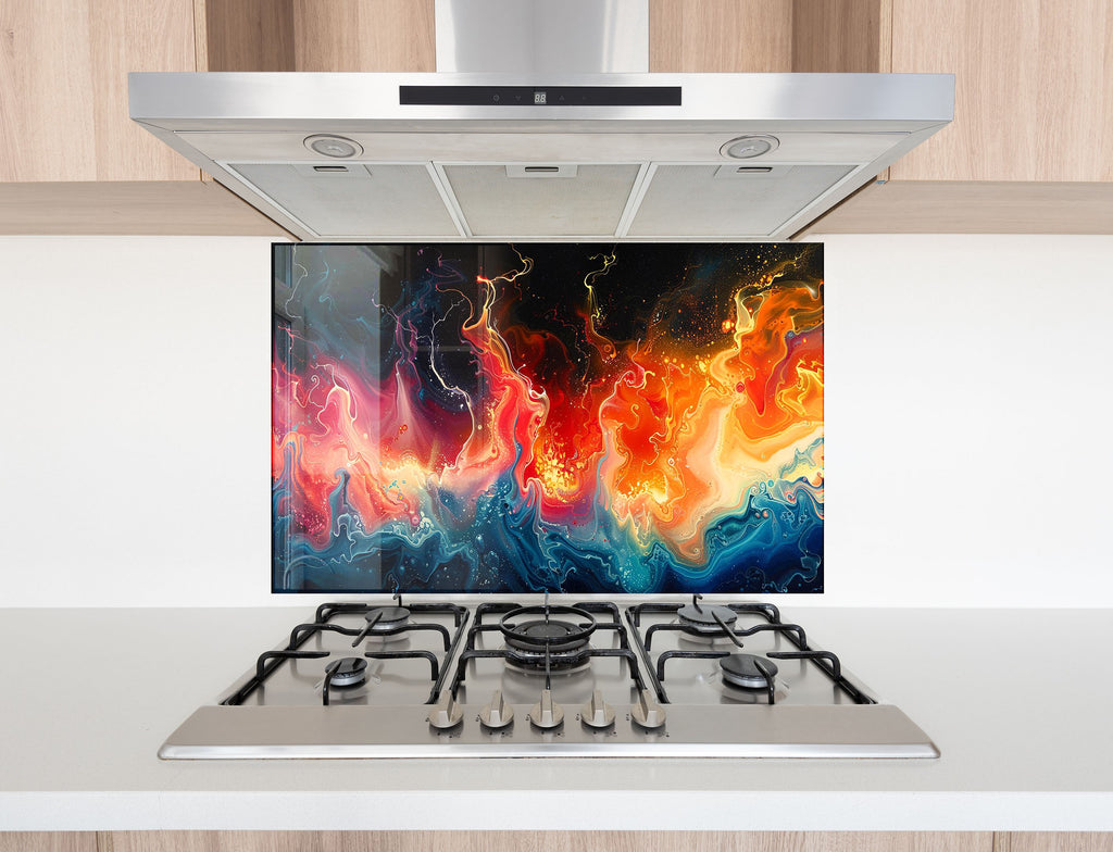 Vibrant Inferno Artistic - Glass Kitchen Backsplash-BacksplashArtworks