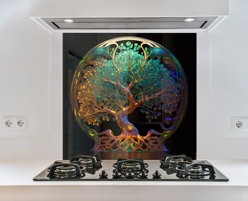 Ethereal Tree of Life - Glass Kitchen Backsplash-BacksplashArtworks
